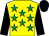 Yellow, emerald green stars, black sleeves and cap (Peter Cook & Partner)
