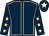 Dark blue, beige seams, dark blue sleeves, beige stars, dark blue cap, beige star (Ms A Quinn)