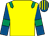 Yellow, emerald green epaulets, royal blue sleeves, emerald green armlets, royal blue and yellow striped cap (Mr J Morris)