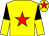 Yellow, red star, black and yellow halved sleeves, yellow cap, red star (Mrs Carol Borras)