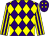 Purple and yellow diamonds, yellow and purple striped sleeves (P Inglett & P Hearson)