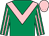 Emerald green, pink chevron, striped sleeves, pink cap (Mrs Robert Frosell And Mrs Andrew May)