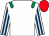 White, emerald green epaulets, white and royal blue striped sleeves, red cap (Mr Peter Bryan)