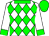 White & green diamonds, white sleeves, green shamrock, collar, cuffs & cap (Mark D Breen)