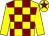 Yellow & maroon check, yellow sleeves, maroon star on cap (W Ross)