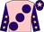 Pink, large purple spots, purple sleeves, pink stars, purple cap, pink star (Mr R J Ball)