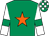 Emerald green, orange star, white sleeves, emerald green armlets, emerald green and white check cap (Mr Hugo Merry)