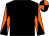 Black, orange and black diabolo on sleeves, black and orange quartered cap (The Anagram Partnership)