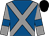 Royal blue, grey cross belts, grey sleeves, royal blue armlets, black cap (Laurie Kimber & Partners)