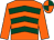 Orange, dark green chevrons, orange sleeves, quartered cap (The Queens)