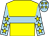 Yellow, light blue hoop, light blue sleeves, yellow stars, light blue cap, yellow stars (Miss Deborah Auld)