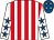 White and red stripes, white sleeves, royal blue stars, royal blue cap, white stars (Quigley And Smith)