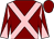 Maroon, pink cross belts, diabolo on sleeves (Mrs Fay Bocker)