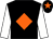 Black, orange diamond, white sleeves, black cap, orange star (Multiple Sclerosis Borders Racing Club)