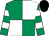 Emerald green and white (quartered), hooped sleeves, black cap (The Cosmic Cases)