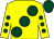 Yellow, large dark green spots, yellow sleeves, dark green spots, dark green cap (The Hollinbridge Partnership & Ruth Ca)