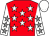 Red, white stars, white sleeves, grey stars, white cap (Johan Parvenue Syndicate)