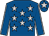 Royal blue, silver stars, royal blue sleeves, silver seams, royal blue cap, silver star (Miss Xaviere-hendrika Cottereau & Messrs F H McGra)