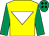 Yellow, white inverted triangle, emerald green sleeves, emerald green cap, black diamonds (Mr Mike James)