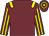 Garnet body, yellow epaulettes, garnet arms, yellow striped, garnet cap, yellow hooped (O Silloray)