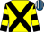 Yellow, black cross sashes, black & yellow hooped sleeves, royal blue & white striped cap (Paddy & Sean Syndicate)