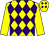 Yellow & purple diamonds, yellow sleeves, yellow cap, purple diamonds (Mrs Maureen Hunt)