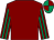 Maroon, emerald green striped sleeves, quartered cap (Mrs D A Love)