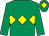 Emerald green, yellow triple diamond, yellow diamond on cap (Mrs B Keatley & Mrs S Shiels)