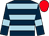 Dark blue, light blue hoops and armlets, red cap (Riverdee Stable)