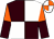 Brown and white (quartered), orange and brown halved sleeves, white and orange quartered cap (Mr J T Brown)