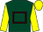 Dark green, brown hollow box, yellow sleeves and cap (Mr Guy Sainsbury)