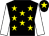 Black, yellow stars, white sleeves, black cap, yellow star (Edging Ahead)