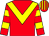 Red, yellow chevron, hooped sleeves, striped cap (Jab)