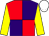 Red and purple (quartered), yellow sleeves, white cap (Brocade Racing)