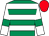 Emerald green, white hoops, white sleeves, emerald green armlets, red cap (Mr F Michael)