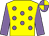 Yellow, mauve spots and sleeves, mauve and yellow quartered cap (The Three A's Syndicate)