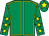 Emerald green, yellow seams, emerald green sleeves, yellow stars, emerald green cap, yellow star (Bolingbroke Da Mata Molony & Sutton)