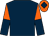 Dark blue, orange halved sleeves, orange cap, dark blue diamond (Hugh Laing)