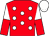 Red, white spots, white and red halved sleeves, white cap (Nora's Playmates)