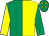 Yellow & emerald green halved, sleeves reversed, emerald green cap, yellow diamonds (Three Shamrocks Syndicate)