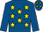 Royal blue, yellow stars, royal blue sleeves, yellow stars on cap (Question Mark Syndicate)