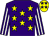 Purple, yellow stars, purple, white striped sleeves, yellow, purple stars cap (Al Shahama Racing Club)