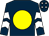 Dark blue, yellow disc, dark blue sleeves, white chevrons, dark blue cap, white stars (Blue Eyed Bridge Syndicate)
