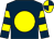 Dark blue, yellow disc, hooped sleeves, quartered cap (James P McKeon)