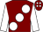 Maroon, large white spots, sleeves and spots on cap (Mr A H Bennett)
