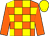 Orange and yellow check, orange sleeves, yellow cap (Merry Fox Stud Limited)