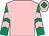 Pink, emerald green and pink chevrons on sleeves, pink cap, emerald green diamond (Mr S F Benton)
