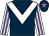 Dark blue, white chevron, white and mauve striped sleeves, dark blue cap, mauve star (Waverley Racing)