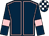 Dark blue, pink seams and armlets, dark blue and white check cap (Mrs Helen Harvey)