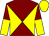 Maroon and yellow diabolo, halved sleeves, yellow cap (Mrs M Nicholas & Chris Grant)
